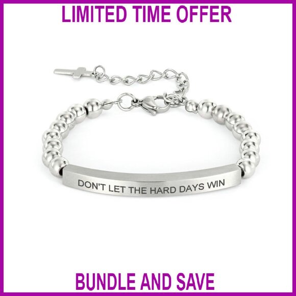 Stainless Steel Beaded Cross Bracelet with Bible Verse, Adjustable Fit - Picture 1 of 8